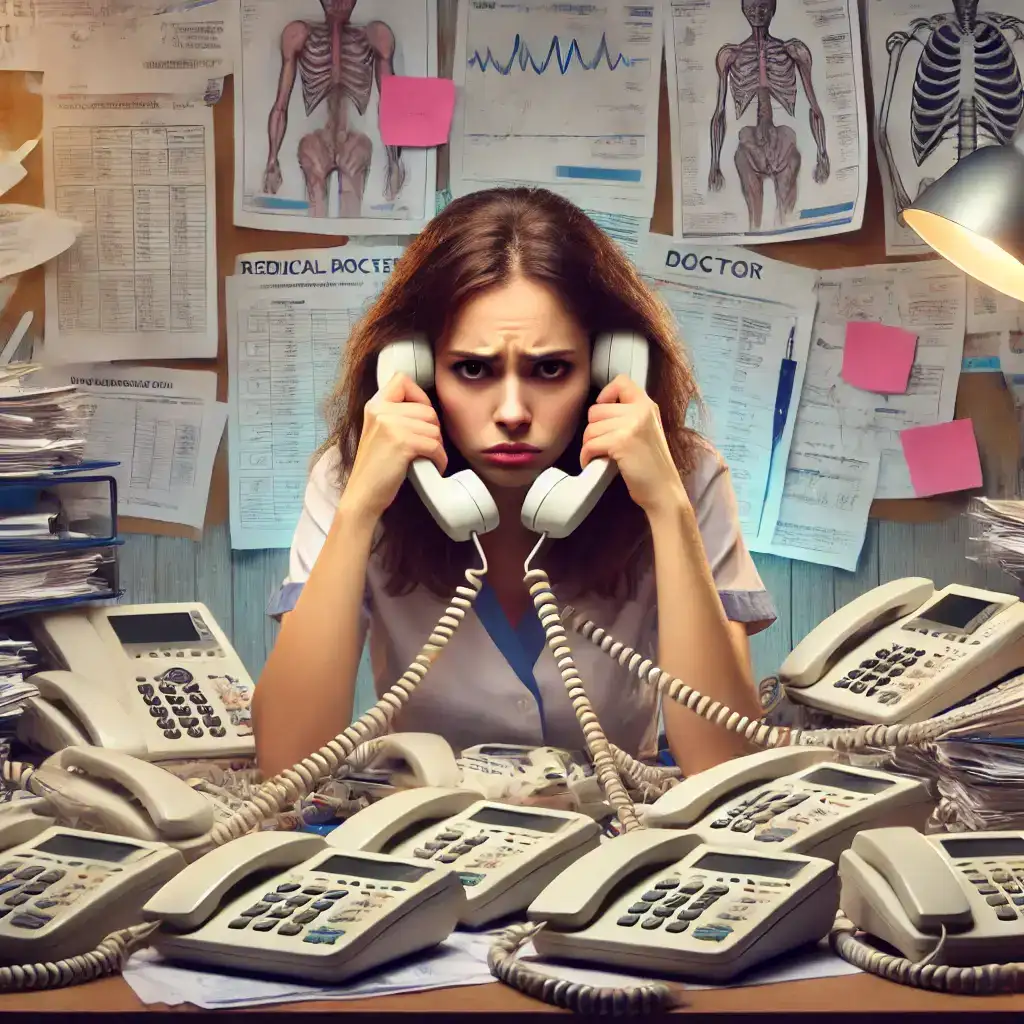 Dummy Alt-Text für DALL·E-2024-09-04-22.06.51-A-frustrated-female-patient-sitting-at-a-desk-surrounded-by-multiple-phones-looking-stressed-as-she-tries-to-make-several-calls-to-find-a-doctor.-Th.webp